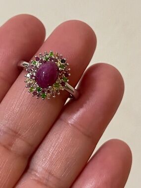 Certified Burma Pink Ruby Ring w/ Multi Color Sapphire Accent 925 Silver Size 7